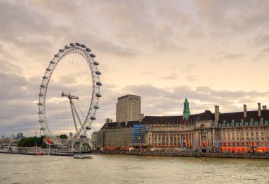 Londra manzarası, yatay, Big Ben, Westminster Sarayı, London Eye, Westminster Bridge, Thames Nehri, Londra, İngiltere, Birleşik Krallık