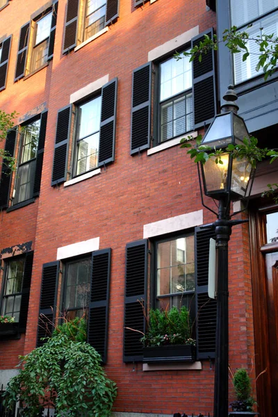 Beacon Hill Bairro Rico Rowhouses Estilo Federal Com Alguns Dos — Fotografia de Stock