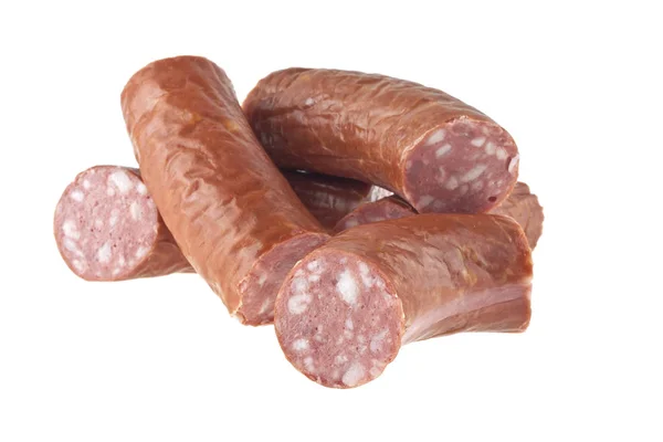 Saucisse Avec Saindoux Isolé Sur Fond Blanc — Photo