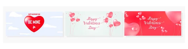 Happy Valentine Day Set Sale Banners Calligraphy Text Red Baloon — Stock Vector