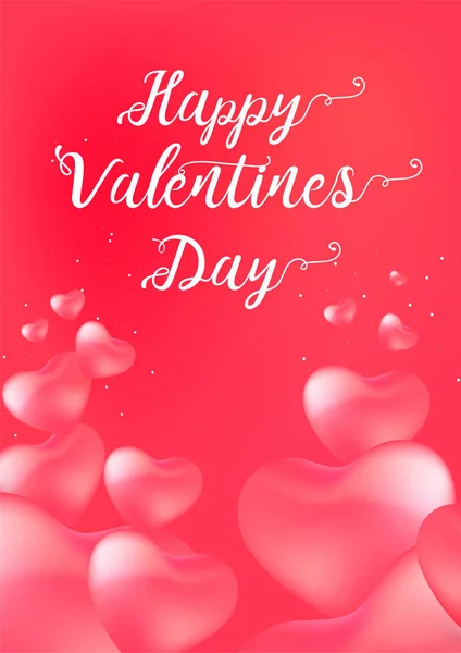 Glückliche Valentinstagskarte Mit Kalligrafie Text Und Roten Luftballonherzen Vektorillustration — Stockvektor