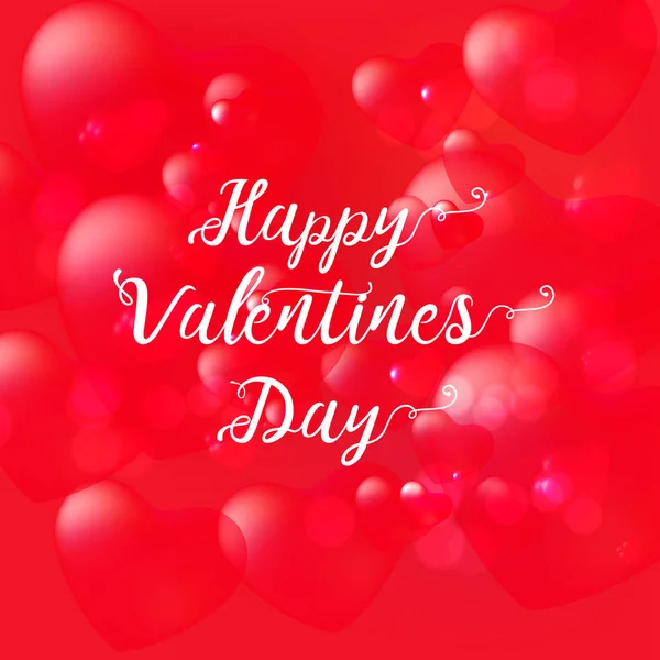 Mutlu Sevgililer Günü Kartı Hat Metin Kırmızı Balon Yürekleri Vektör — Stok Vektör