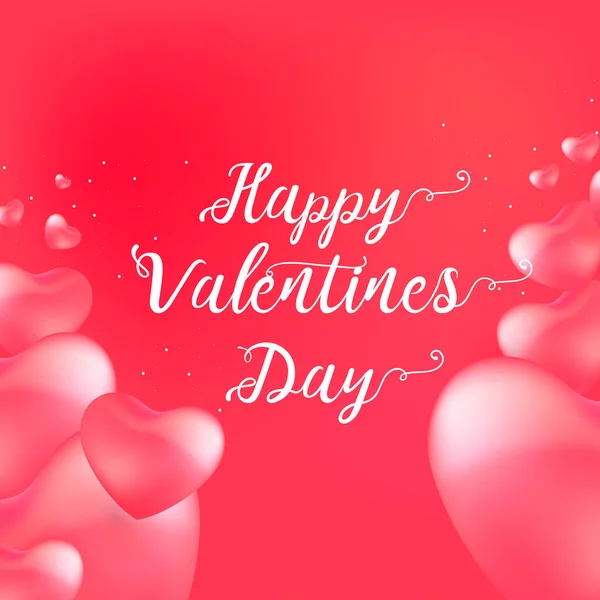 Mutlu Sevgililer Günü Kartı Hat Metin Kırmızı Balon Yürekleri Vektör — Stok Vektör