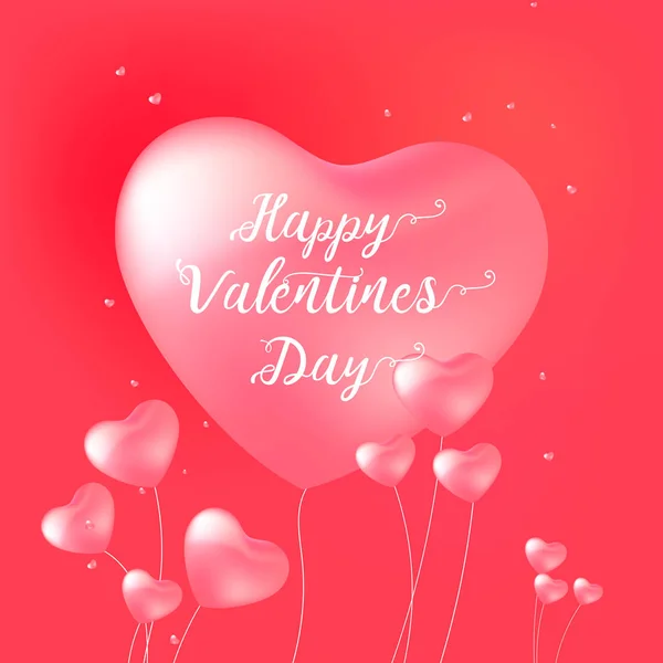 Biglietto San Valentino Felice Con Testo Calligrafico Cuori Palloncino Rosso — Vettoriale Stock