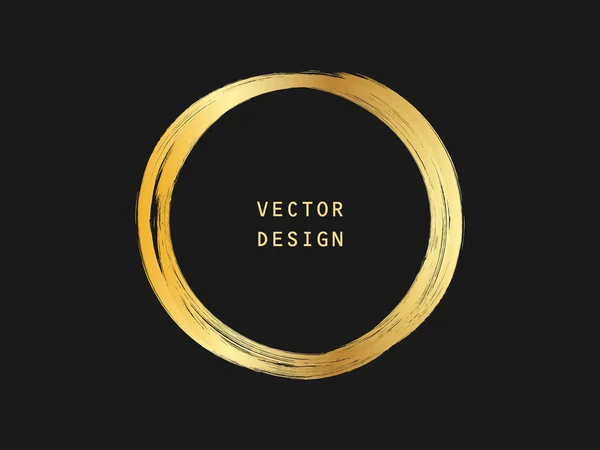 Metallische Goldkreisform Etikett Logo Gestaltungselement Rahmen Pinsel Abstrakte Welle Vektorillustration — Stockvektor