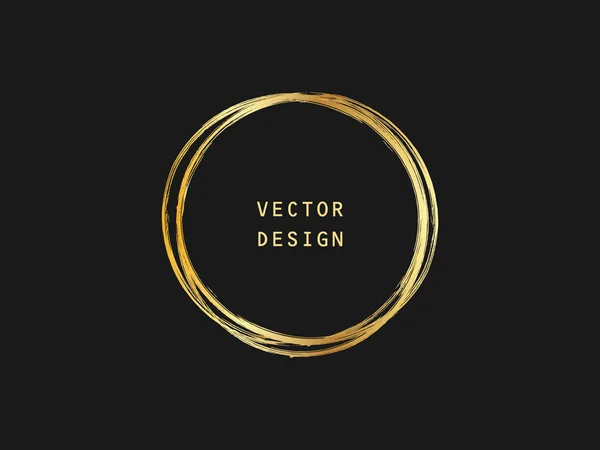 Metallische Goldkreisform Etikett Logo Gestaltungselement Rahmen Pinsel Abstrakte Welle Vektorillustration — Stockvektor