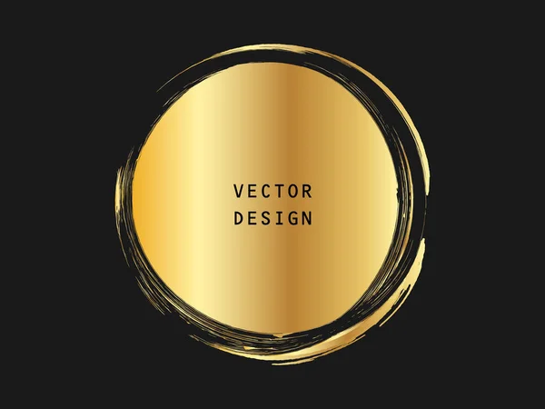 金属ゴールド サークル形 ラベル ロゴのデザイン要素 フレーム ブラシの抽象的な波 ベクトル図 — ストックベクタ