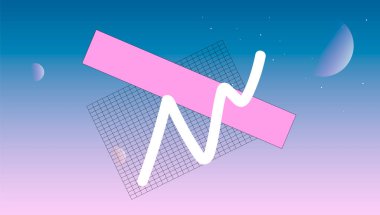 Soyut şekiller kompozisyon mavi zemin üzerine. Vaporwave stil illüstrasyon, estetik.