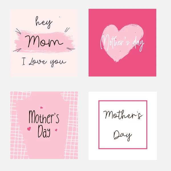 Set di Happy Mothers Day lettering modello di biglietti di auguri. Elementi disegnati a mano e lettere. Raccolta adatta per sfondo, banner, adesivo, e-mail, sito web. Illustrazione vettoriale Vettoriale Stock