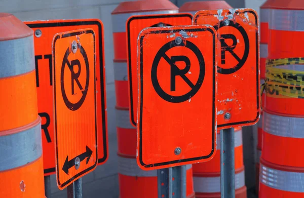 Many Parking Construction Orange Traffic Sing — Stock Photo, Image