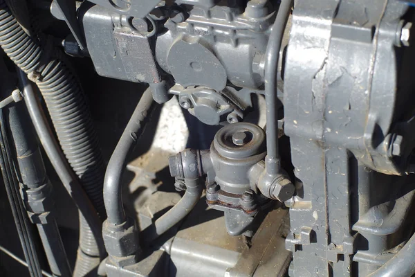 Landmaschinenmechaniker Motor Traktor Fahrzeug Teil Hintergrund — Stockfoto