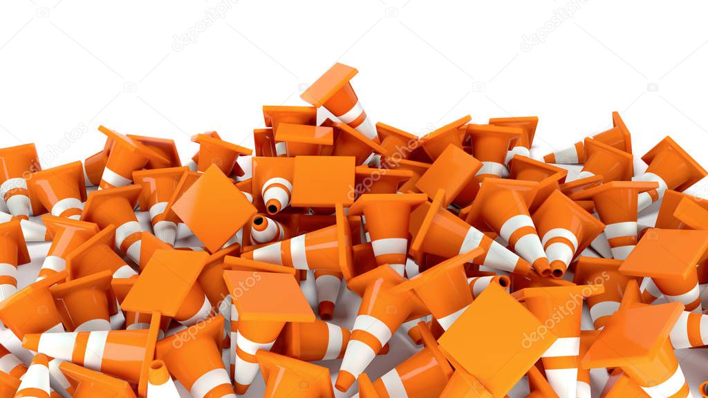 traffic cones heap in construction 3D illustration