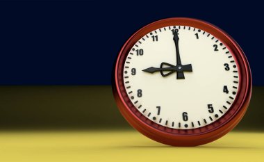Saat dokuz büyük saat acele sarı arka plan 3D illüstrasyon izle