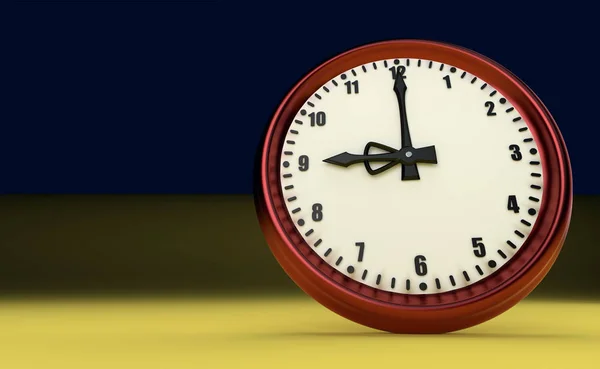 Czas szczytu godzina dziewiąty duży zegar zegarek żółty tło 3D — Zdjęcie stockowe
