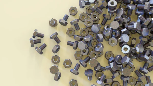 Гайки и болты металлические винты аппаратные магазин 3D иллюстрации рендеринга — стоковое фото