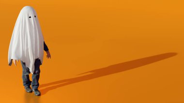 çocuk hayalet kostümü cadılar bayramı arkaplan 3 boyutlu illüstrasyon