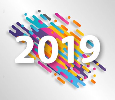 2019 mutlu yeni yıl tasarım kartı hipster noktalı resim arka plan üzerinde. Vektör çizim.
