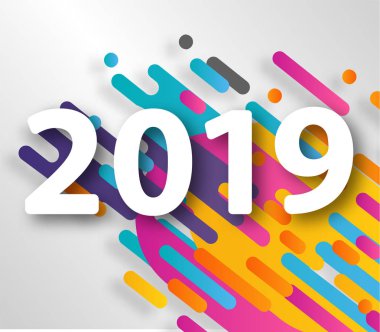 2019 mutlu yeni yıl tasarım kartı hipster noktalı resim arka plan üzerinde. Vektör çizim.