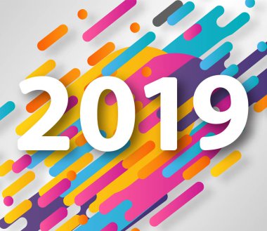 2019 mutlu yeni yıl tasarım kartı hipster noktalı resim arka plan üzerinde. Vektör çizim.