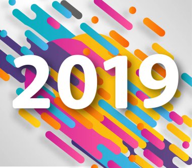 2019 mutlu yeni yıl tasarım kartı hipster noktalı resim arka plan üzerinde. Vektör çizim.