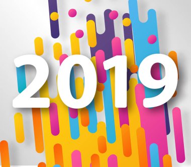 2019 mutlu yeni yıl tasarım kartı hipster noktalı resim arka plan üzerinde. Vektör çizim.