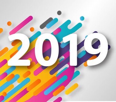 2019 mutlu yeni yıl tasarım kartı hipster noktalı resim arka plan üzerinde. Vektör çizim.