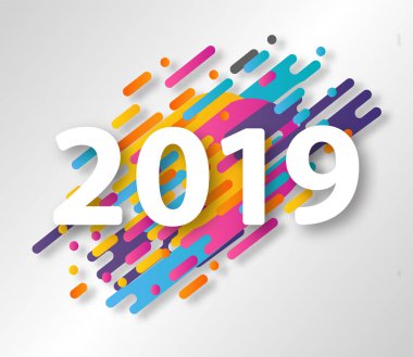 2019 mutlu yeni yıl tasarım kartı hipster noktalı resim arka plan üzerinde. Vektör çizim.