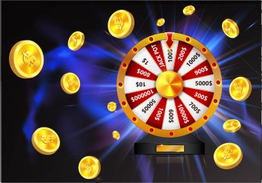 parlayan koyu arka plan üzerinde izole altın nesnesiyle şans çarkı