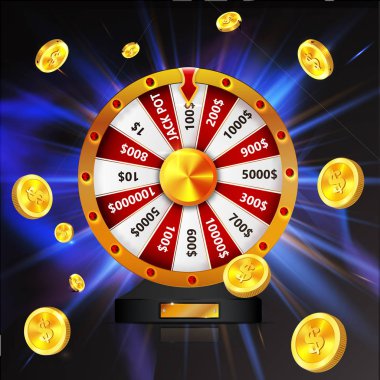 parlayan koyu arka plan üzerinde izole altın nesnesiyle şans çarkı