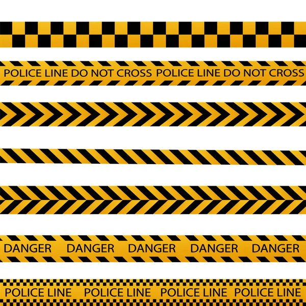 Negro y amarillo borde de la banda de la policía, construcción, precaución peligro cintas sin costura vector conjunto — Vector de stock