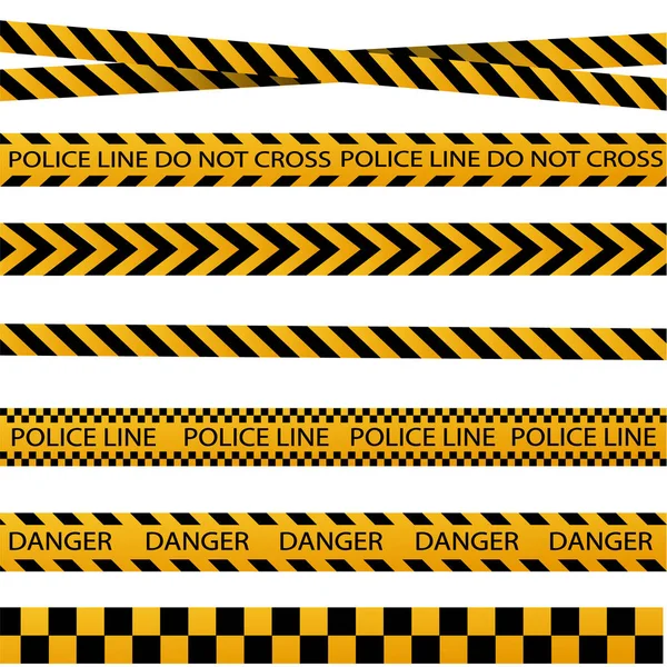Negro y amarillo borde de la banda de la policía, construcción, precaución peligro cintas sin costura vector conjunto — Vector de stock