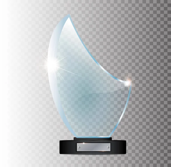 Trofeo de cristal brillante. Aislado sobre fondo negro transparente. Ilustración vectorial, — Vector de stock