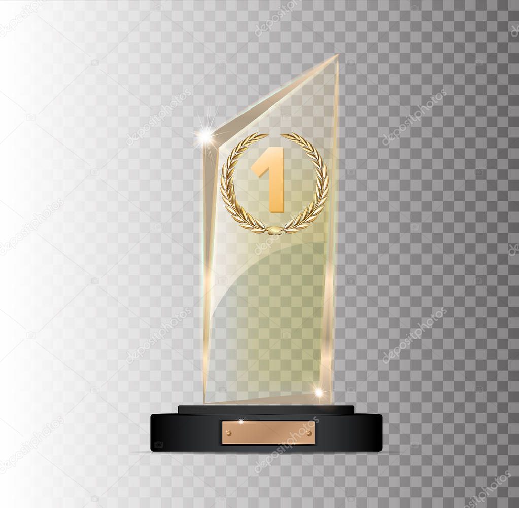 rectangular gold glass award winner 1st place winning on a gray background