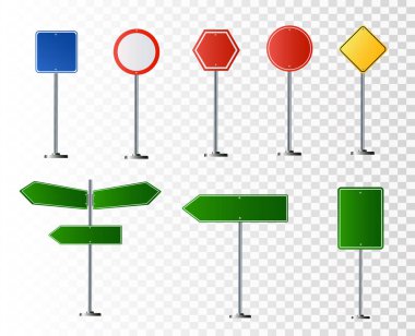 Şeffaf arkaplanda izole edilmiş yol işaretleri. Vektör illüstrasyonu