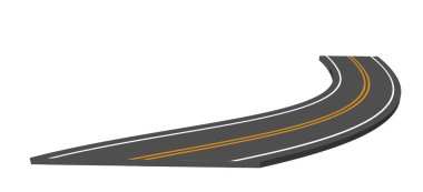 Asfalt yol ölçekte, beyaz arka plan üzerinde izole perspektif içinde.