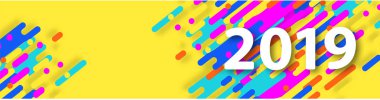 Modern dinamik arka plan üzerinde yaratıcı mutlu yeni yıl 2019 kartı. Mükemmel sunular, el ilanları ve afişler, broşürler, kartpostallar ve posterler için.