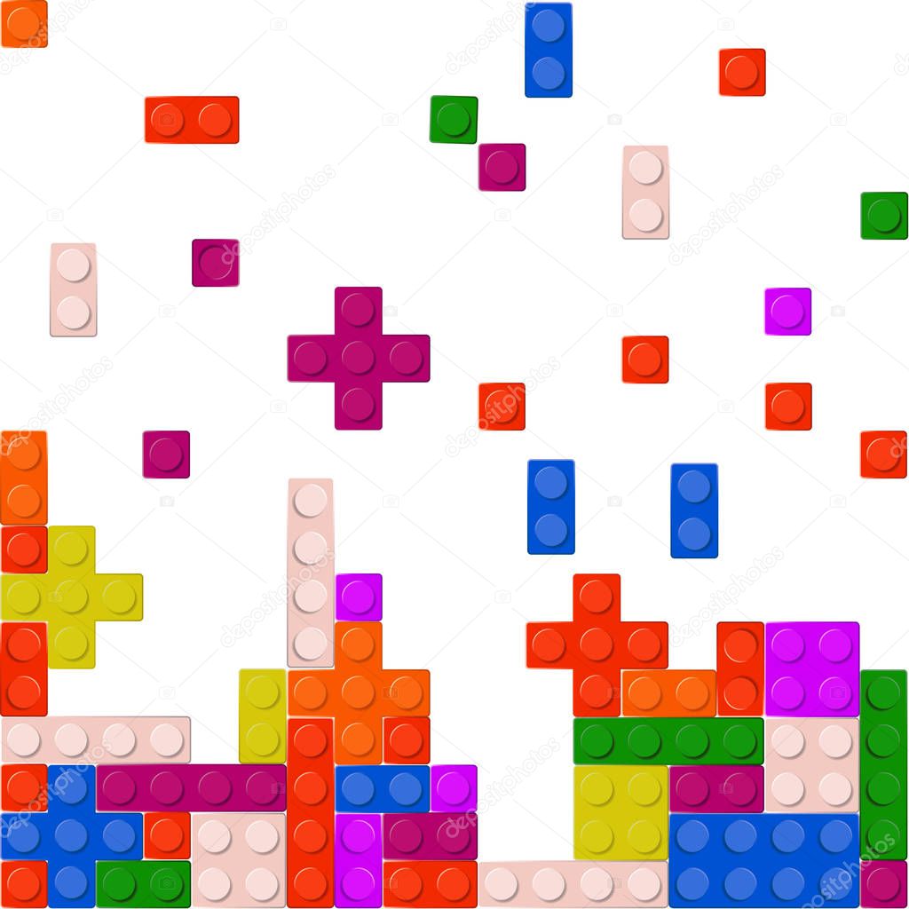 Wall from Plastic building blocks isolated on white background Vector