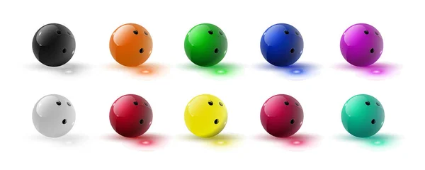 Vörös és többszínű Bowling golyót elszigetelt átlátszó háttér. Vektoros illusztráció. — Stock Vector