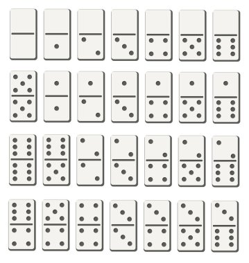 Yaratıcı vektör çizim gerçekçi domino tam set üzerinde şeffaf arka plan izole. Domino kemikleri sanat tasarım.