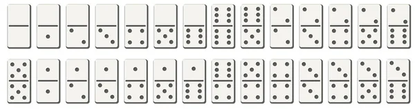 Domino's of domino tegels witte vector geïsoleerd testmodellen met zwarte vlekken nummer voor spel op transparante achtergrond. Abstract concept 28 stukken voor grafische spelelement — Stockvector