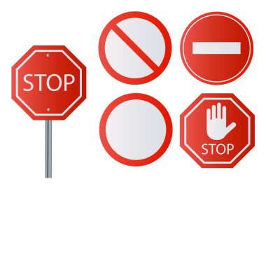 Sürücüleri bildirmek ve güvenli ve düzenli sokak işlemi sağlamak için kırmızı ve beyaz, trafik işaretleri koleksiyonunda belirtileri durdurmak.