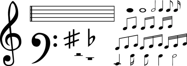 Conjunto de varios iconos de nota musical negra aislados sobre fondo blanco. Ilustración vectorial para el diseño musical. Patrón de símbolo de melodía. Colección de signos clave . — Archivo Imágenes Vectoriales