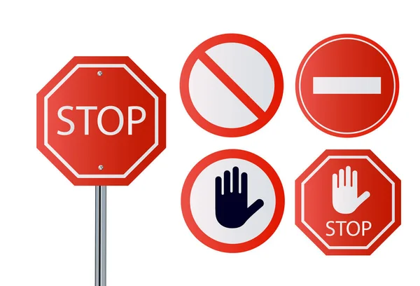 Kolekcja znaki stop w czerwone i białe, Kupczenie znak Informuj kierowców i zapewnić bezpieczny i uporządkowany ulicy operacji. — Wektor stockowy