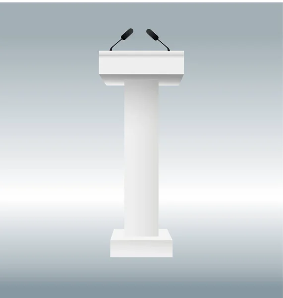 Illustration vectorielle de podium tribune avec microphones isolés sur fond transparent. Art design rostrum stands. Concept abstrait élément graphique pour la présentation de l'entreprise, conférence . — Image vectorielle