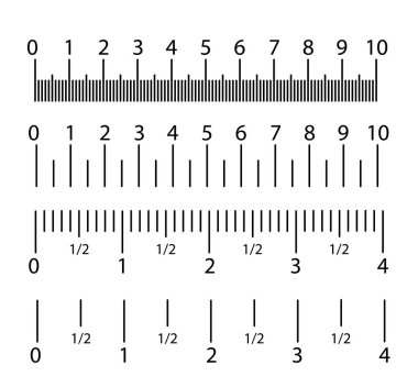 İnç ve ölçü cetvelleri ayarlayın. Santimetre ve ölçek cm ölçümler gösterge ölçme inç. Hassas ölçüm santimetre simgesini araçları ölçü göstergesi cetvel araçları boyutu. Vektör çizim Eps10