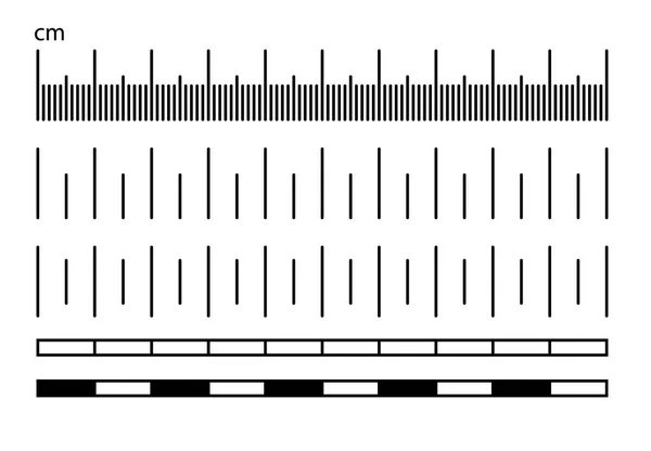 Regla de la escala de medición o longitud de la escala métrica y diagramas de pulgadas . — Vector de stock