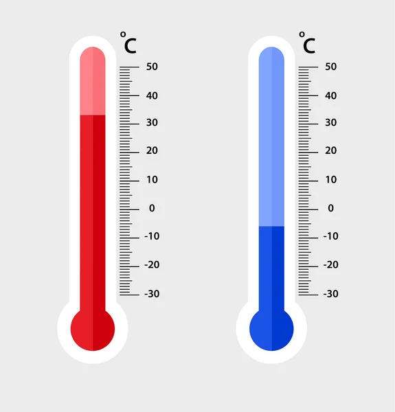 Измерение метеорологических термометров Цельсия. жара и холод, векторная иллюстрация. Термометр, показывающий жаркую или холодную погоду — стоковый вектор