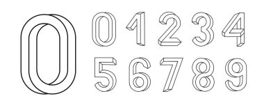 Impossible shape font. Memphis style letters. Colored numbers in the style of the 80s. Set of vector numbers constructed on the basis of the isometric view. clipart