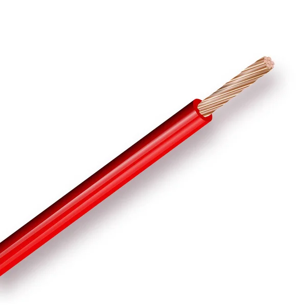 Cabo de cobre elétrico flexível isolado no fundo branco. cabo com isolamento de cor vermelha. Secção de grande plano. Fio eléctrico. Ilustração vetorial — Vetor de Stock
