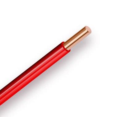 Beyaz arka plan üzerinde izole esnek elektrik bakır kablo. kablo kırmızı renkli sarmalına yalıtım ile. Yakın çekim bölüm. Güç Tel. Vektör çizim